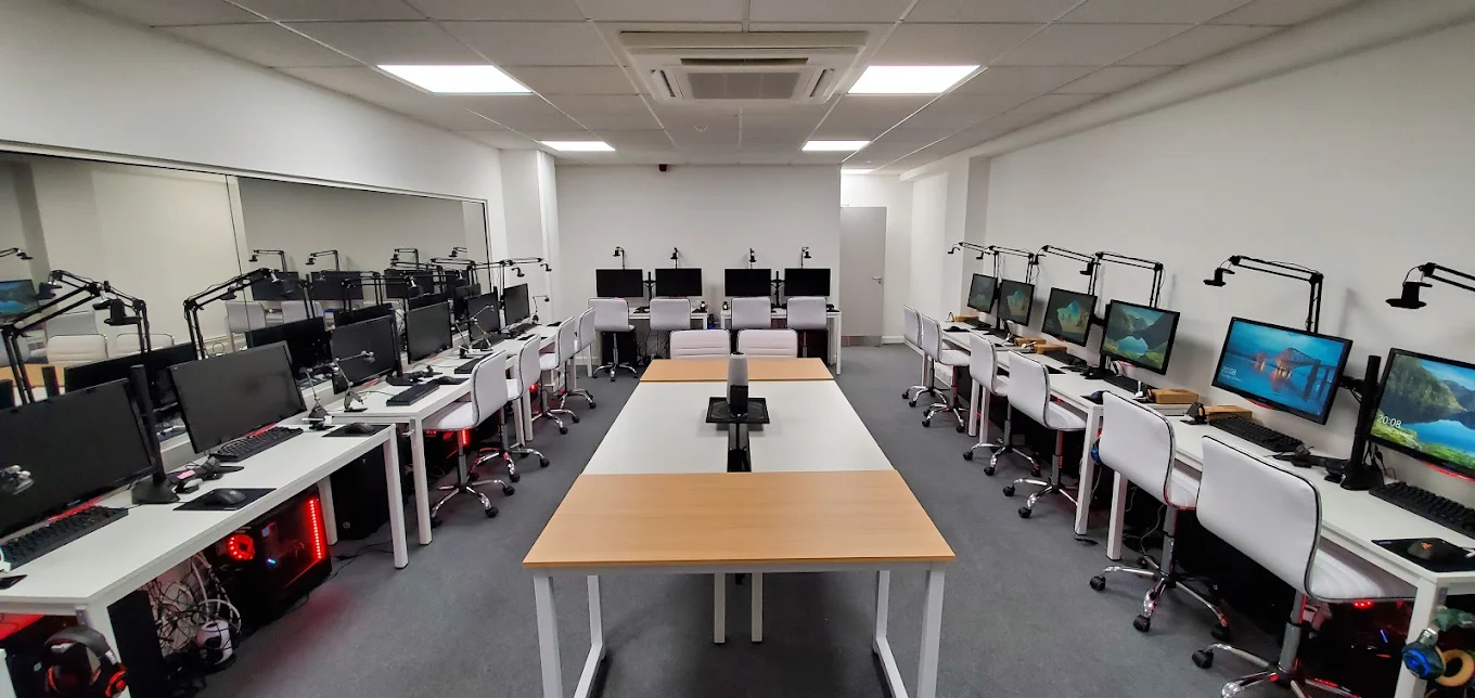VGM dedicated playtesting lab with multiple gaming stations